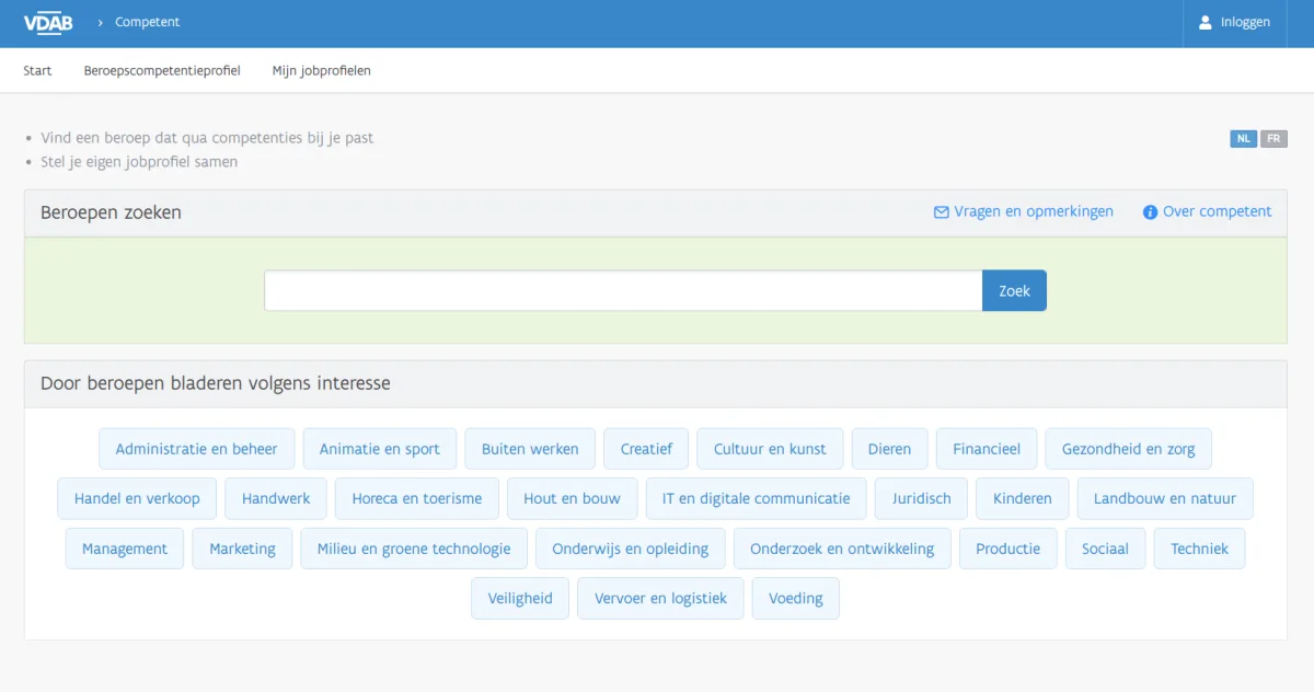 VDAB Competent enterprise application screenshot
